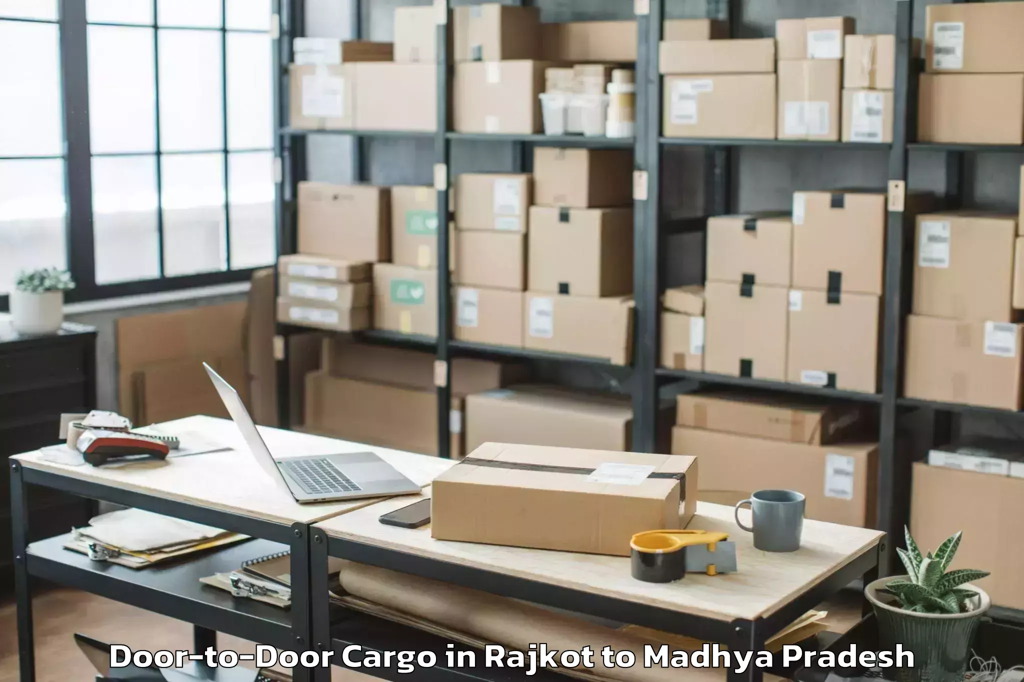 Top Rajkot to Mauganj Door To Door Cargo Available